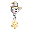 22K Cute Snowman Green Red Crystal Dangle Golden Snowflake Xmas Two Tone Plated Beads Charms Bracelets
