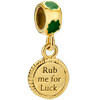 22K Clover Rub Me For Luck St Patrick Dangle Gold Plated Beads Charms Brac...
