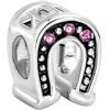 Oct Birthstone Rose Pink Crystal Lucky Horseshoe Beads Charms Bracelets