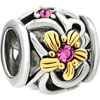 22K Rose Pink Crystal Diamond Accent Flower Two Tone Plated Beads Charms B...