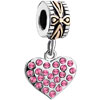 22K Rose Pink Crystal Diamond Accent Heart Love Dangle Two Tone Plated Beads Charms Bracelets