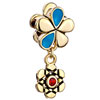 22K Plated Aquamarine Enamel Garnet Red Flower Dangle European Beads All B...