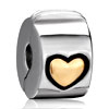 22K Gold Plated Silver Heart Clip Lock Stopper Love Beads Charms Bracelets