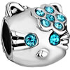 Aquamarine Blue Crystal Diamond Accent Cute Cat Animal Silver Plated Beads Charms Bracelets