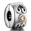 22K Gold Plated Silver Clear Crystal Heart Love Clip Lock Stopper Beads Ch...