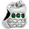 Cute Stocking With Emerald Crystal May Birthstone Silver Plated Beads Char...