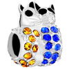 925 Sterling Silver Cute Yellow Blue Crystal Diamond Accent Double Cat Bea...