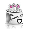 Cute Pink Crystal Birthday Cake 925 Sterling Silver Plated European Beads