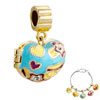 Blue Heart Shape With Yellow Cup And Purple Flower Love Gold Plated Beads ...