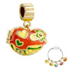 Red Heart Shape With Yellow Cup And Green Flower Love Gold Plated Beads Ch...