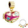 Purple Heart Shape With White Cup And Green Flower Love Gold Plated Beads ...