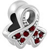 Jan Birthstone Garnet Red Crystal Diamond Accent Ribbon Silver Plated Bead...