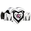925 Sterling Silver Rose Pink Crystal Diamond Accent Love Mom Heart For Mo...