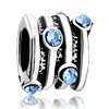 Round Hoop March Birthstone Aquamarine Crystal Fit All Brands Silver Plate...