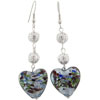 Silver Ball Blue Glass Heart Earrings