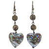 Golden Ball Blue Glass Heart Earrings