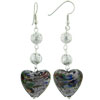 Silver Purple Heart Murano Glass Earrings