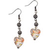 Bronze Orange Clear Heart Murano Glass Earrings