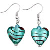 Turquoise Green Heart Dangle Murano Glass Earrings
