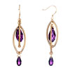 Pugster Double Golden Oval Dangle February Birthstone Swarovski Purple Crystal Teardrop