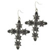 Silver Tone Cross With Black Stones  Earrings 