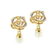 Gold Tone Rhinestone Dangle Faux Pearl Earrings