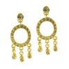 Gold Tone Circle Three Rhinestone Earrings
