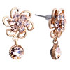 Pink October Birthstone Crystal Flower Dangle Crystal Ball Dangle Earrings