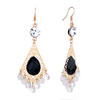 Classic Black Crystal Embedded Golden Flower Dangle Little Drop Dangle Ear...