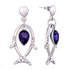 Classic Dolphin Dangle Purple February Birthstone Crystal Dangle Earrings