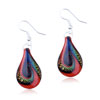 Blue Swirl Red Leaf Murano Glass Earrings
