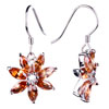Citrine Topaz Crystal Flower November Birthstone 925 Sterling Silver Earri...