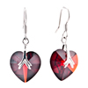 Red January Birthstone Crystal Heart Dangle Earrings