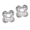 Crystal And Pearl Flower Shaped Earrings