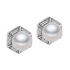 Crystal Hexagon Shaped Framed Pearl Earrings