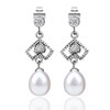 Dangle Pearl  Antique  Silver Square Earrings
