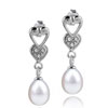 Dangle Pearl Double Heart Linked Earrings
