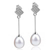 Crystal Square And Pearl Stick Earrings