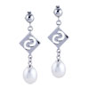 Dangle Pearl Hollow Carved Square Earrings