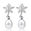 Dangle Pearl Silver Dragonfly Earrings