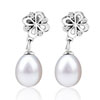 Dangle Pearl Silver Clover Earrings