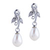 Silver Grape Vein Dangling Pearl Earrings