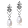 Dangle Pearl Square Pattern Stick Earrings