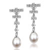 Dangling Pearl Triple Crystal Bar Earrings