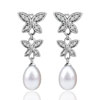 Double Butterfly Dangling Pearl Earrings