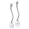 Crystal Waved Stick Dangling Pearl Earrings