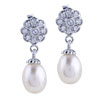 Crystal  Flower  Dangling Pearl  Earrings 