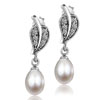 Crystal Leaf Dangling Pearl Earrings