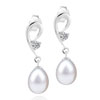  Silver  Crystal Hook And Dangling  Pearl   Earrings 