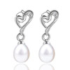 Slide Heart Dangling  Pearl  Earrings